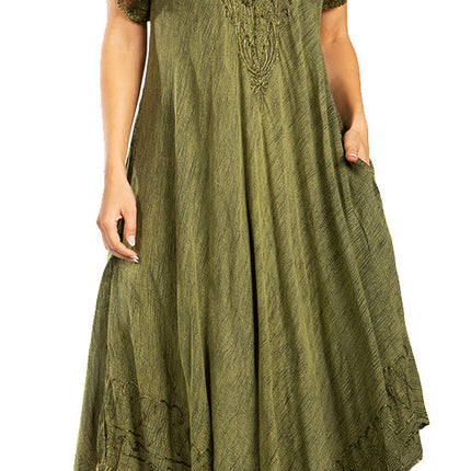 Sakkas Egan Women's Long Embroidered Caftan Dress / Cover Up With Embroidered Cap Sleeves