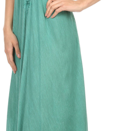 Sakkas Egan Women's Long Embroidered Caftan Dress / Cover Up With Embroidered Cap Sleeves