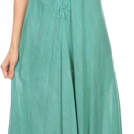 Sakkas Egan Women's Long Embroidered Caftan Dress / Cover Up With Embroidered Cap Sleeves