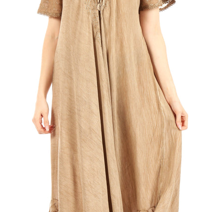 Sakkas Egan Women's Long Embroidered Caftan Dress / Cover Up With Embroidered Cap Sleeves