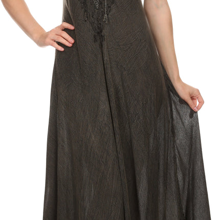 Sakkas Egan Women's Long Embroidered Caftan Dress / Cover Up With Embroidered Cap Sleeves