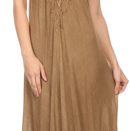 Sakkas Egan Women's Long Embroidered Caftan Dress / Cover Up With Embroidered Cap Sleeves