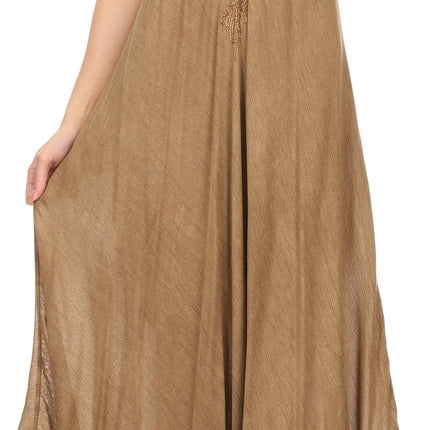 Sakkas Egan Women's Long Embroidered Caftan Dress / Cover Up With Embroidered Cap Sleeves