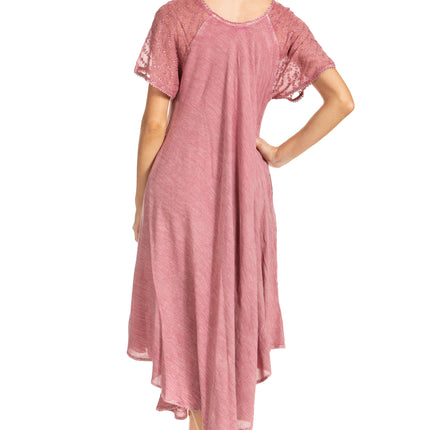 Sakkas Egan Women's Long Embroidered Caftan Dress / Cover Up With Embroidered Cap Sleeves
