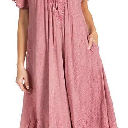 Sakkas Egan Women's Long Embroidered Caftan Dress / Cover Up With Embroidered Cap Sleeves