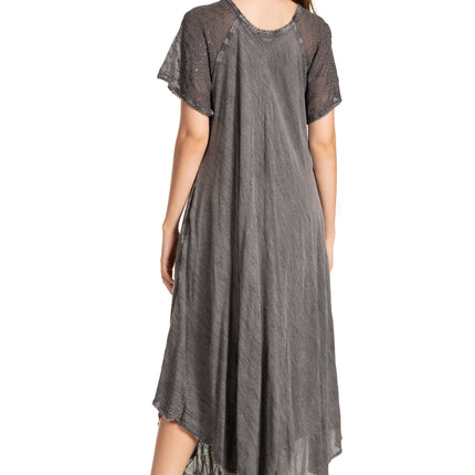 Sakkas Egan Women's Long Embroidered Caftan Dress / Cover Up With Embroidered Cap Sleeves