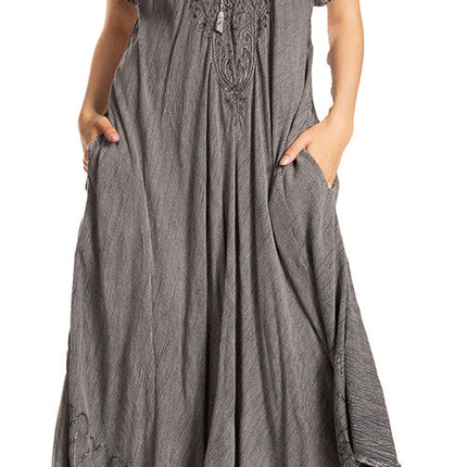 Sakkas Egan Women's Long Embroidered Caftan Dress / Cover Up With Embroidered Cap Sleeves