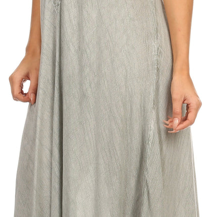 Sakkas Egan Women's Long Embroidered Caftan Dress / Cover Up With Embroidered Cap Sleeves