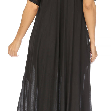 Sakkas Egan Women's Long Embroidered Caftan Dress / Cover Up With Embroidered Cap Sleeves