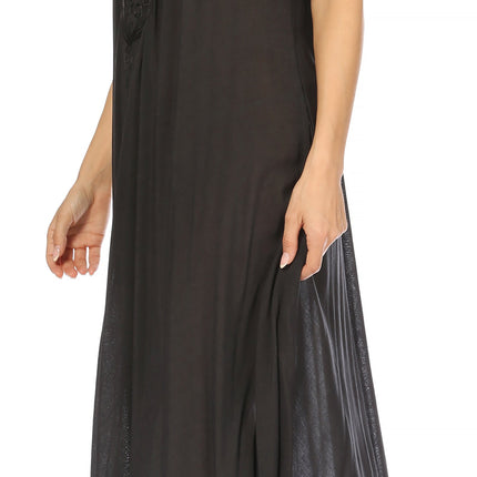 Sakkas Egan Women's Long Embroidered Caftan Dress / Cover Up With Embroidered Cap Sleeves