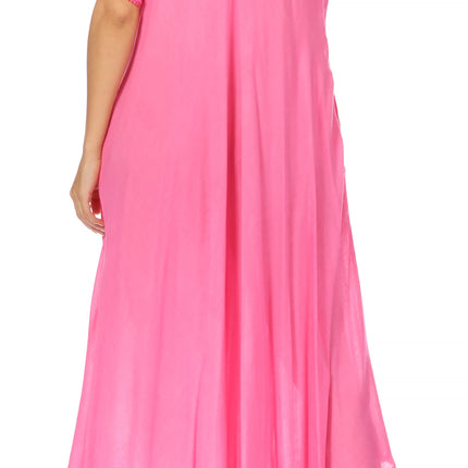 Sakkas Egan Women's Long Embroidered Caftan Dress / Cover Up With Embroidered Cap Sleeves