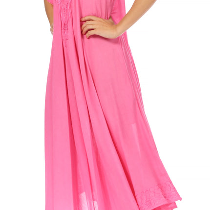 Sakkas Egan Women's Long Embroidered Caftan Dress / Cover Up With Embroidered Cap Sleeves