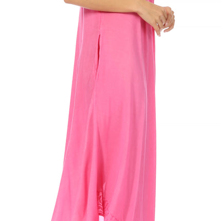 Sakkas Egan Women's Long Embroidered Caftan Dress / Cover Up With Embroidered Cap Sleeves