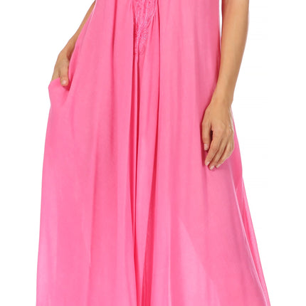 Sakkas Egan Women's Long Embroidered Caftan Dress / Cover Up With Embroidered Cap Sleeves