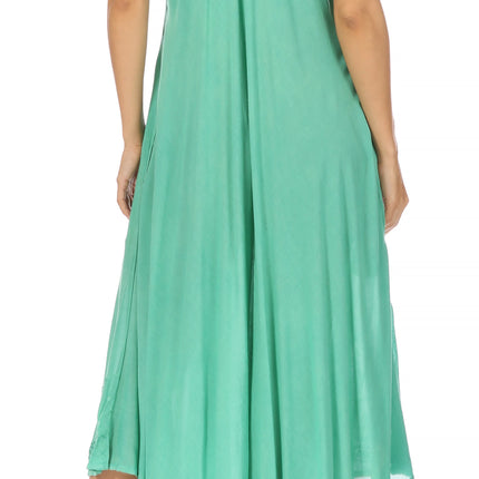 Sakkas Egan Women's Long Embroidered Caftan Dress / Cover Up With Embroidered Cap Sleeves
