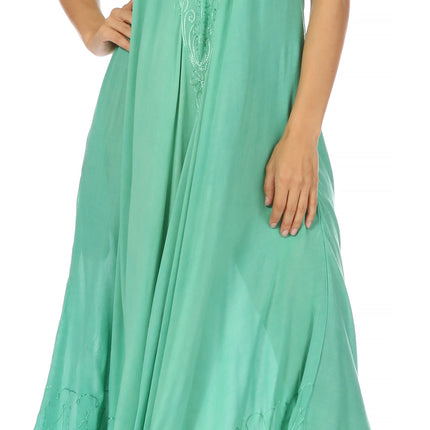Sakkas Egan Women's Long Embroidered Caftan Dress / Cover Up With Embroidered Cap Sleeves