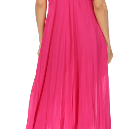 Sakkas Egan Women's Long Embroidered Caftan Dress / Cover Up With Embroidered Cap Sleeves