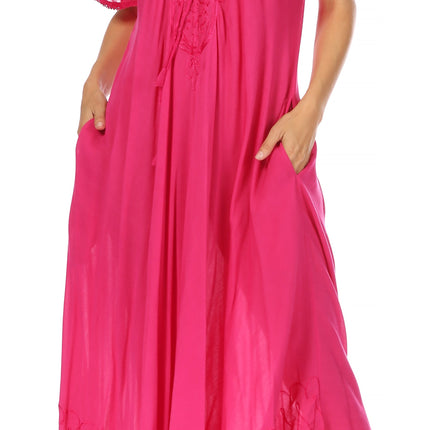 Sakkas Egan Women's Long Embroidered Caftan Dress / Cover Up With Embroidered Cap Sleeves