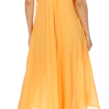 Sakkas Egan Women's Long Embroidered Caftan Dress / Cover Up With Embroidered Cap Sleeves