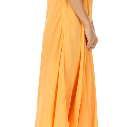 Sakkas Egan Women's Long Embroidered Caftan Dress / Cover Up With Embroidered Cap Sleeves
