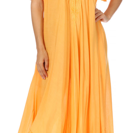 Sakkas Egan Women's Long Embroidered Caftan Dress / Cover Up With Embroidered Cap Sleeves