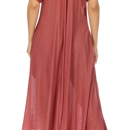 Sakkas Egan Women's Long Embroidered Caftan Dress / Cover Up With Embroidered Cap Sleeves