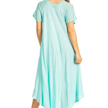 Sakkas Egan Women's Long Embroidered Caftan Dress / Cover Up With Embroidered Cap Sleeves