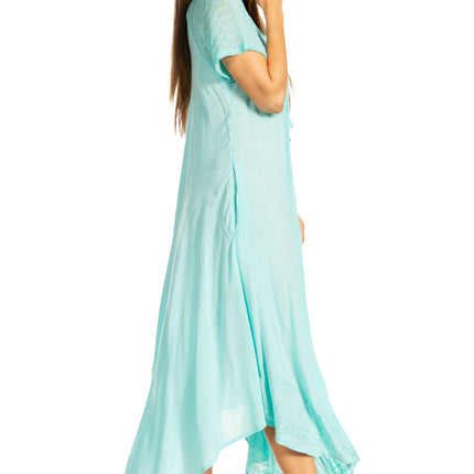 Sakkas Egan Women's Long Embroidered Caftan Dress / Cover Up With Embroidered Cap Sleeves