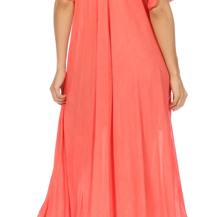 Sakkas Egan Women's Long Embroidered Caftan Dress / Cover Up With Embroidered Cap Sleeves