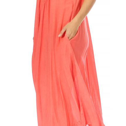 Sakkas Egan Women's Long Embroidered Caftan Dress / Cover Up With Embroidered Cap Sleeves