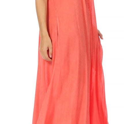 Sakkas Egan Women's Long Embroidered Caftan Dress / Cover Up With Embroidered Cap Sleeves
