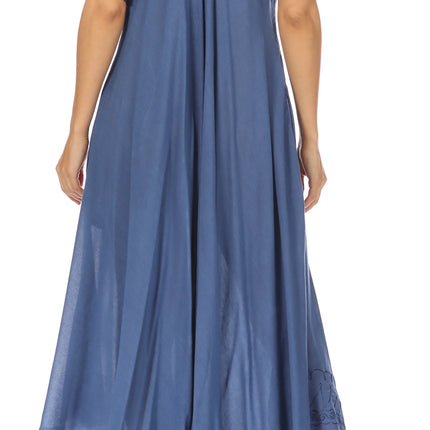 Sakkas Egan Women's Long Embroidered Caftan Dress / Cover Up With Embroidered Cap Sleeves