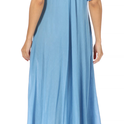 Sakkas Egan Women's Long Embroidered Caftan Dress / Cover Up With Embroidered Cap Sleeves