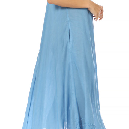 Sakkas Egan Women's Long Embroidered Caftan Dress / Cover Up With Embroidered Cap Sleeves