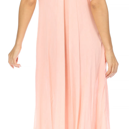 Sakkas Egan Women's Long Embroidered Caftan Dress / Cover Up With Embroidered Cap Sleeves