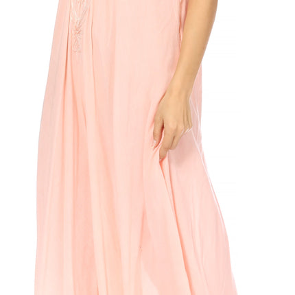 Sakkas Egan Women's Long Embroidered Caftan Dress / Cover Up With Embroidered Cap Sleeves