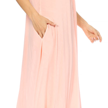 Sakkas Egan Women's Long Embroidered Caftan Dress / Cover Up With Embroidered Cap Sleeves