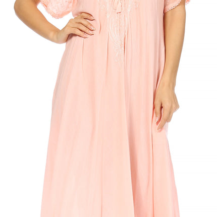 Sakkas Egan Women's Long Embroidered Caftan Dress / Cover Up With Embroidered Cap Sleeves