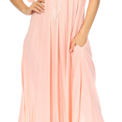 Sakkas Egan Women's Long Embroidered Caftan Dress / Cover Up With Embroidered Cap Sleeves