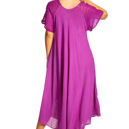 Sakkas Egan Women's Long Embroidered Caftan Dress / Cover Up With Embroidered Cap Sleeves