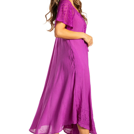 Sakkas Egan Women's Long Embroidered Caftan Dress / Cover Up With Embroidered Cap Sleeves