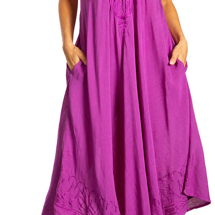 Sakkas Egan Women's Long Embroidered Caftan Dress / Cover Up With Embroidered Cap Sleeves