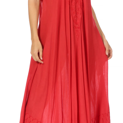 Sakkas Egan Women's Long Embroidered Caftan Dress / Cover Up With Embroidered Cap Sleeves