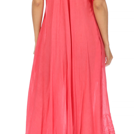 Sakkas Egan Women's Long Embroidered Caftan Dress / Cover Up With Embroidered Cap Sleeves