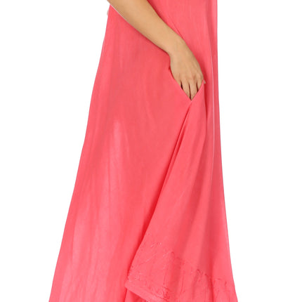 Sakkas Egan Women's Long Embroidered Caftan Dress / Cover Up With Embroidered Cap Sleeves