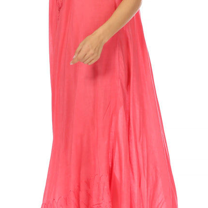 Sakkas Egan Women's Long Embroidered Caftan Dress / Cover Up With Embroidered Cap Sleeves