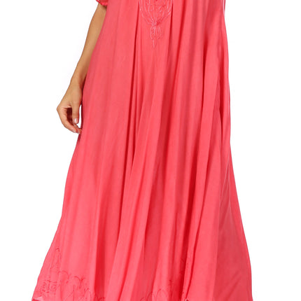 Sakkas Egan Women's Long Embroidered Caftan Dress / Cover Up With Embroidered Cap Sleeves