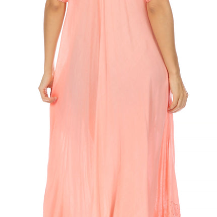 Sakkas Egan Women's Long Embroidered Caftan Dress / Cover Up With Embroidered Cap Sleeves