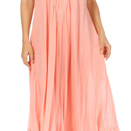 Sakkas Egan Women's Long Embroidered Caftan Dress / Cover Up With Embroidered Cap Sleeves