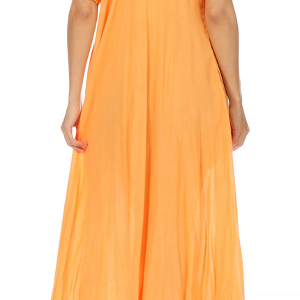 Sakkas Egan Women's Long Embroidered Caftan Dress / Cover Up With Embroidered Cap Sleeves